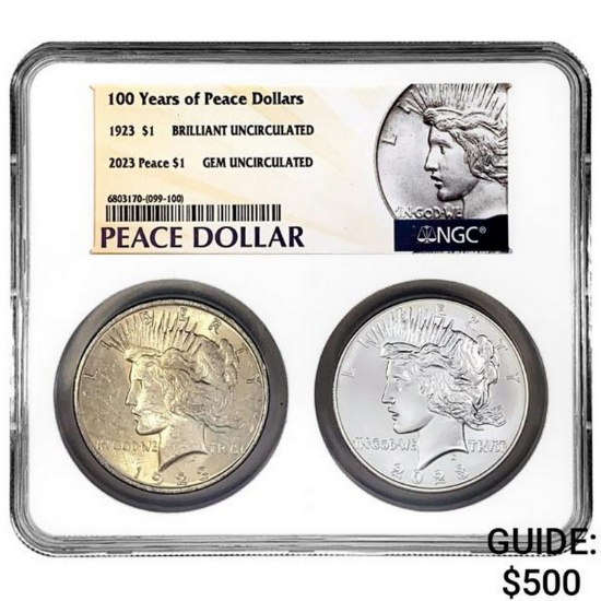 1923 & 2023 Peace BU/GEM  2 Coin Set