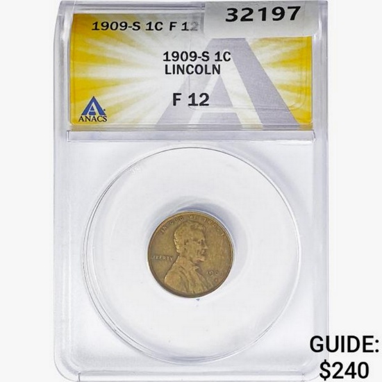 1909-S Wheat Cent ANACS F12 Lincoln
