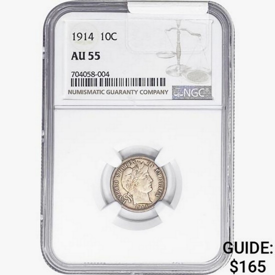 1914 Barber Dime NGC AU55