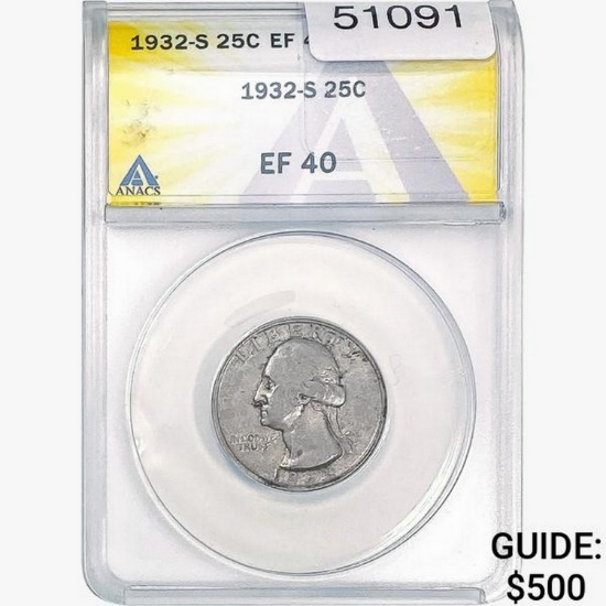 1932-S Washington Silver Quarter ANACS EF40