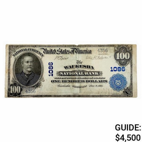 1902 $100 Waukesha National Bank Note