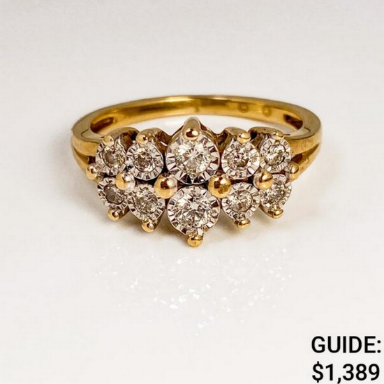 10K yg Diamond Ring w/10 Diamonds Size 7