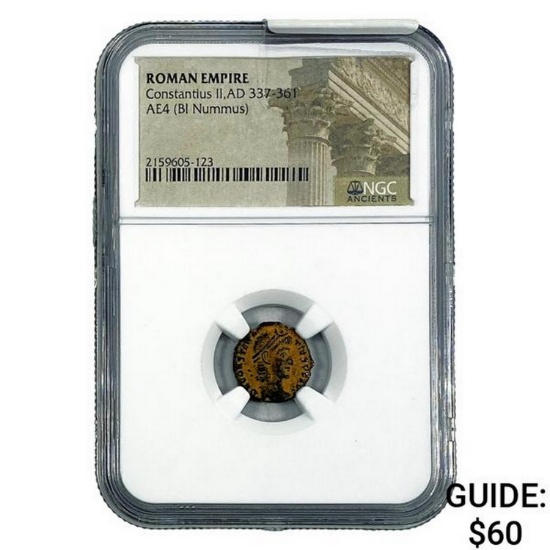 Roman Constantius II, AD 337-361 AE4 BI Nummus NGC
