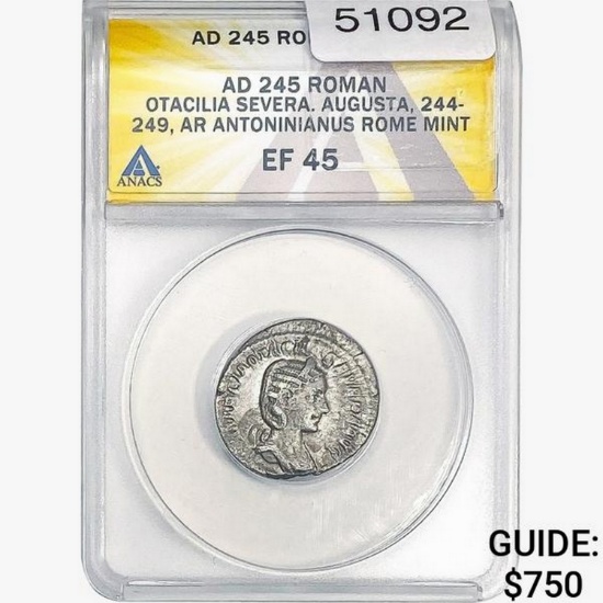 AD 245 Roman Otacilia Severa Augusta ANACS EF45