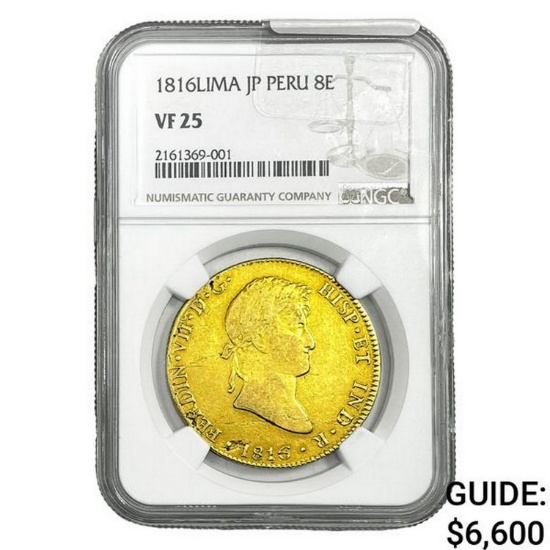 1816 Lima JP Peru 8 Escudos 0.762oz AGW NGC