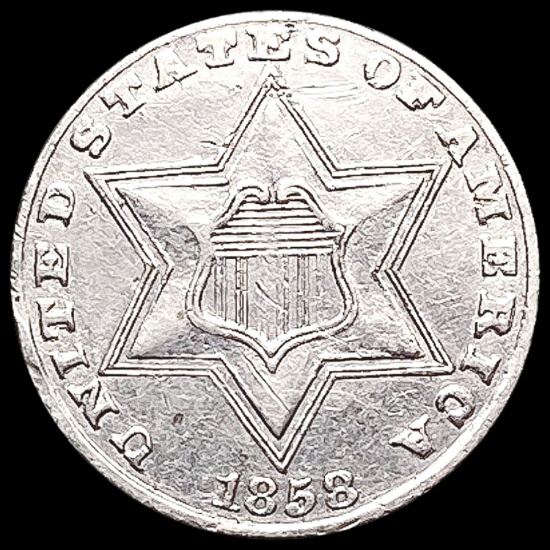 1858 Silver Three Cent CLOSELY UNCIRCULATED