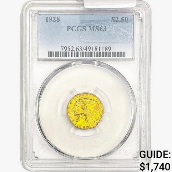 1928 $2.50 Gold Quarter Eagle PCGS MS63