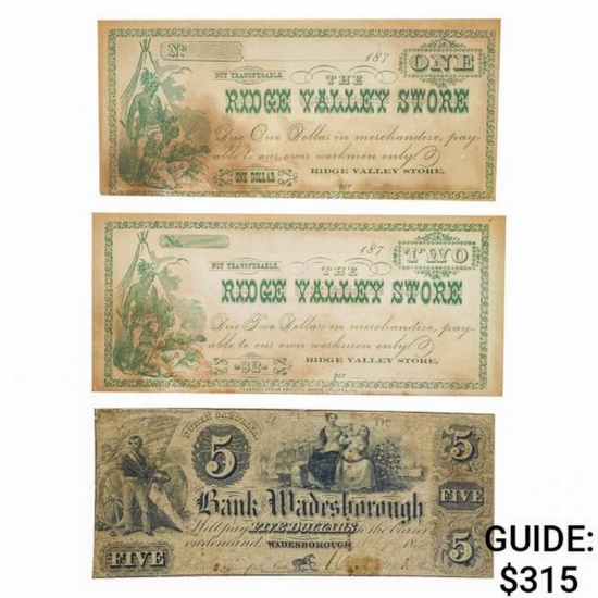 [3] 1800s $1,$2,$5 Lot of U.S. Currency