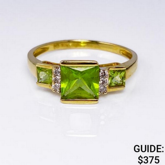 10K yg Diamond & Peridot Ring Size 7