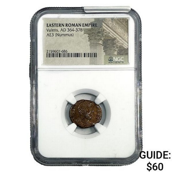 East Roman Valens, AD 364-378 AE3 Nummus NGC