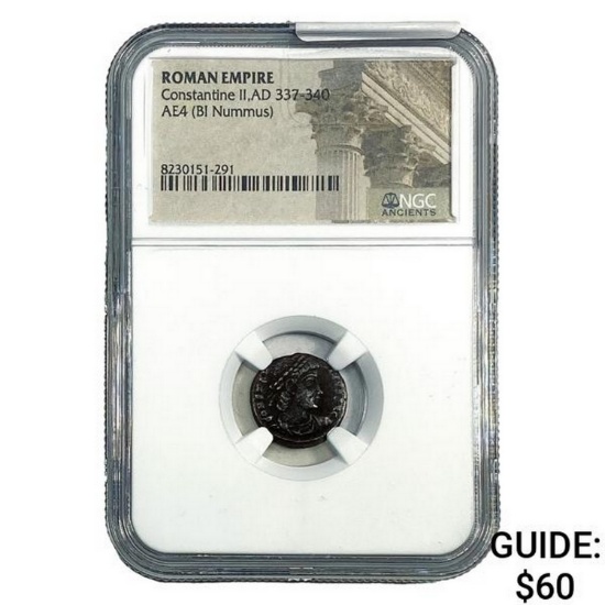 Roman Constantine II, AD 337-340 AE4 BI Nummus NGC