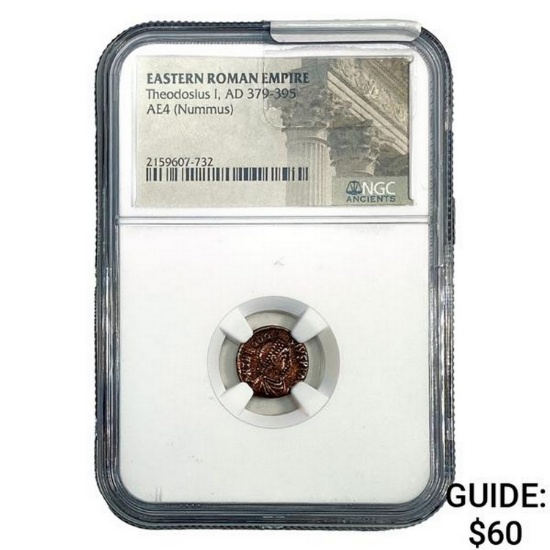 East Roman Theodosius, AD 379-395 AE4 Nummus NGC
