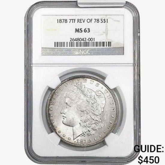 1878 REV78 Morgan Silver Dollar NGC MS63