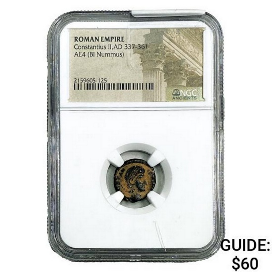 Roman Constantius II, AD 337-361 AE4 BI Nummus NGC