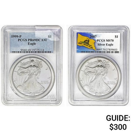 1999-P - 2007 [2] Silver Eagle PCGS PR, MS69-70 DCAM