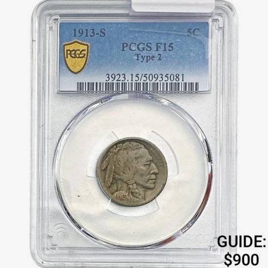 1913-S Buffalo Nickel PCGS F15 Type 2