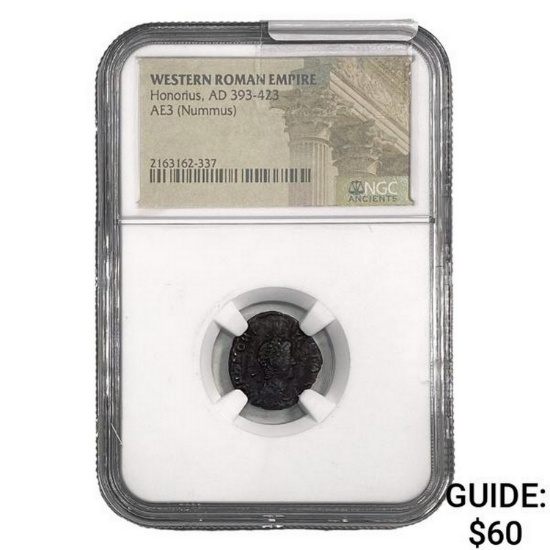 West Roman Honorius, AD 393-423 AE3 Nummus NGC