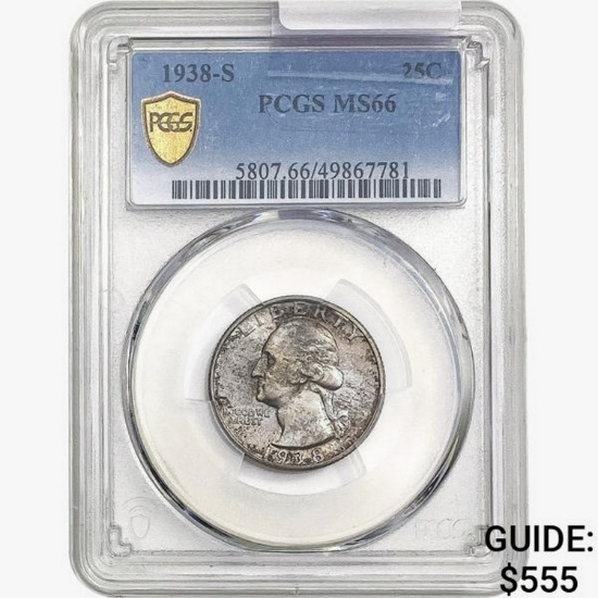 1938-S Washington Silver Quarter PCGS MS66