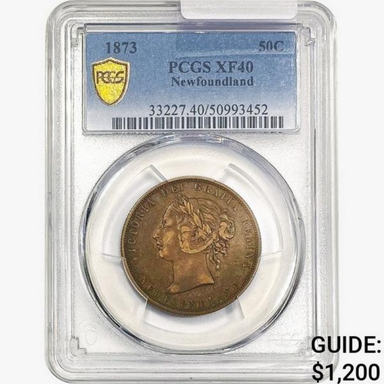 1873 Newfoundland 50C PCGS XF40