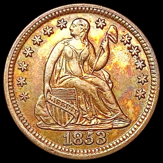 1853 No Arrows Seated Liberty Half Dime CHOICE AU