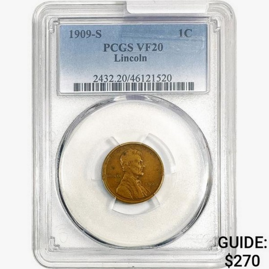 1909-S Wheat Cent PCGS VF20