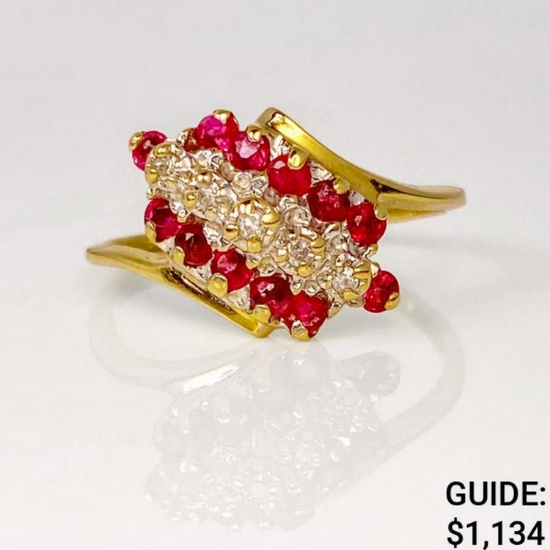 10K yg Diamond & Ruby Fashion Ring Size 6