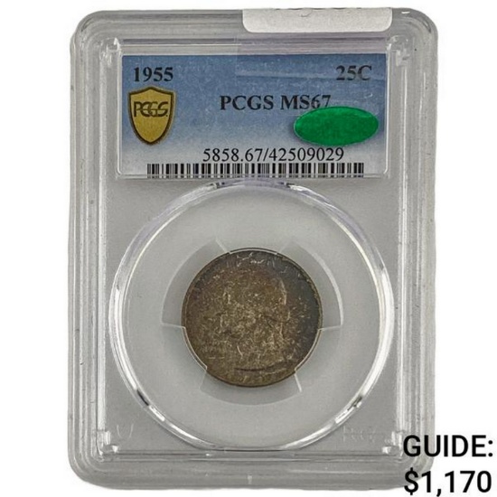 1955 CAC Washington Silver Quarter PCGS MS67