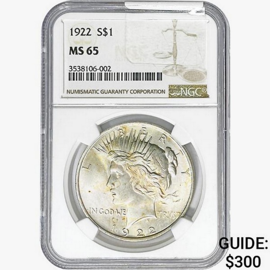 1922 Silver Peace Dollar NGC MS65