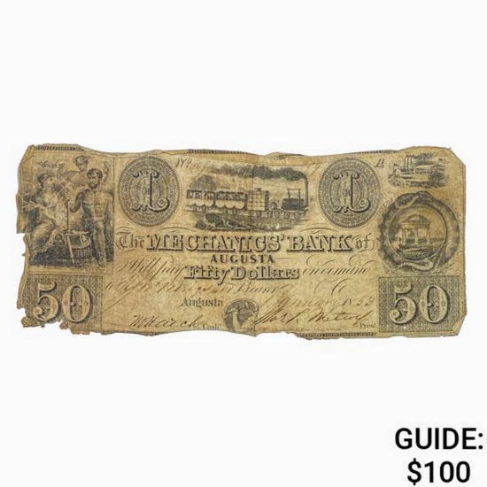 1853 $50 Mechanics Bank of Augusta Note