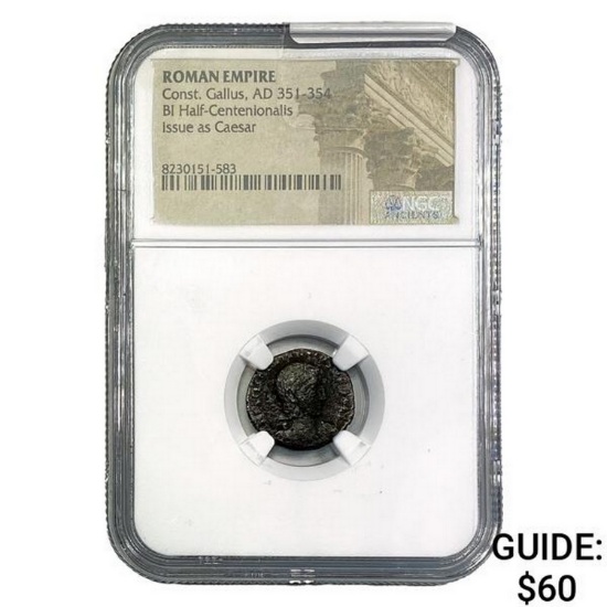 Roman Const. Gallus, AD 351-354 BI Half-Centenionalis NGC