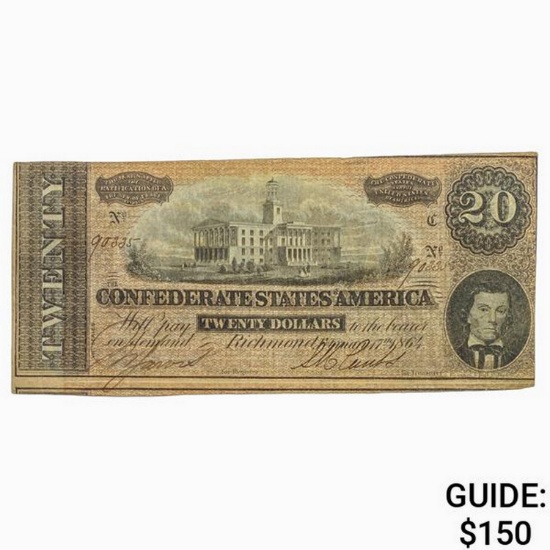 1864 $20 Confederate States of America Note