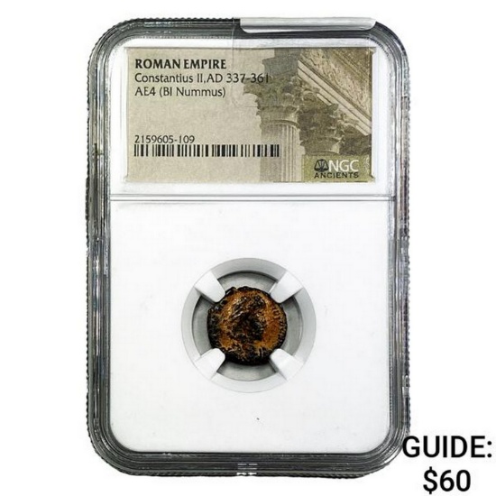 Roman Constantius II, AD 337-361 AE4 BI Nummus NGC