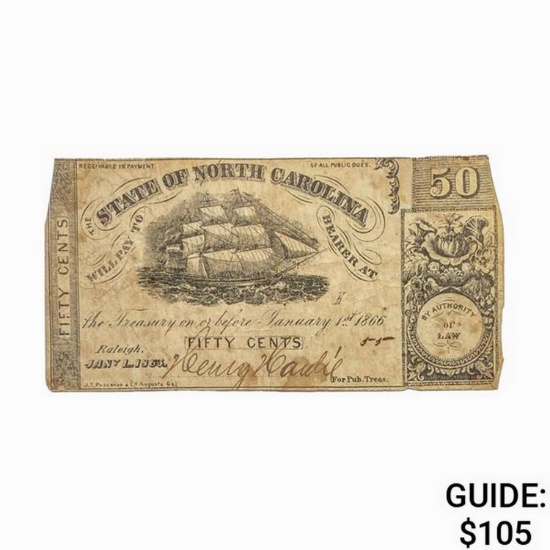 1863 50 Cents State of North Carolina Note