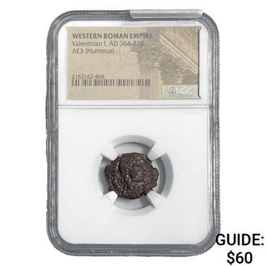 West Roman Valentinian I, AD 364-375 AE3 Nummus NGC
