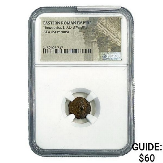 East Roman Theodosius, AD 379-395 AE4 Nummus NGC
