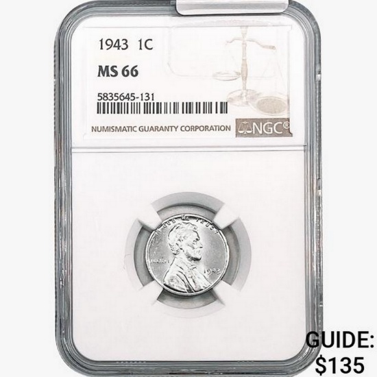 1943 Wheat Cent NGC MS66