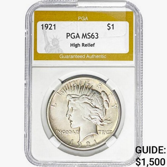 1921 Silver Peace Dollar PGA MS63 HR