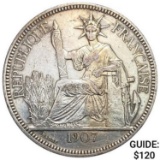 1907A French Indochina 1 Piastre CLOSELY UNCIRCULATED