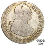 1795 IJ Lima, Peru Silver 2 Reales ABOUT UNCIRCULATED
