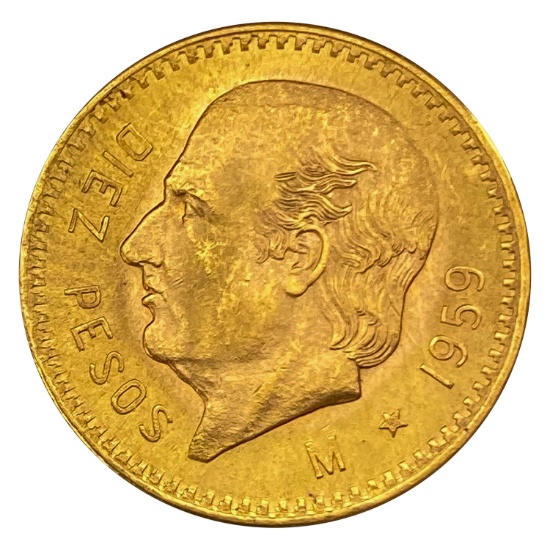 1959 Mexico Gold DIez Pesos , .2411 oz agw