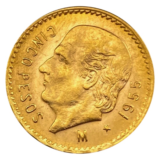 1956 Mexico Gold Cinco Pesos, .1206 oz agw