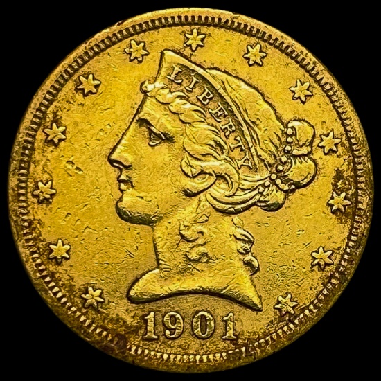 1901-S $5 Gold Half Eagle NEARLY UNCIRCULATED