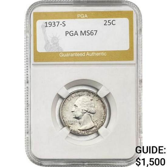 1937-D Washington Silver Quarter PGA MS67