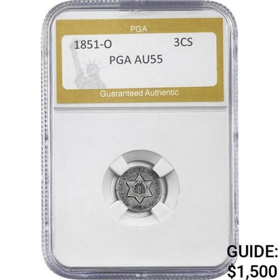 1851-O Silver Three Cent PGA AU55