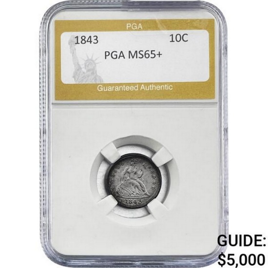 1843 Seated Liberty Dime PGA MS65+
