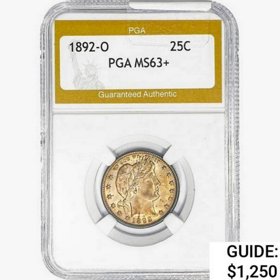 1892-O Barber Quarter PGA MS63+