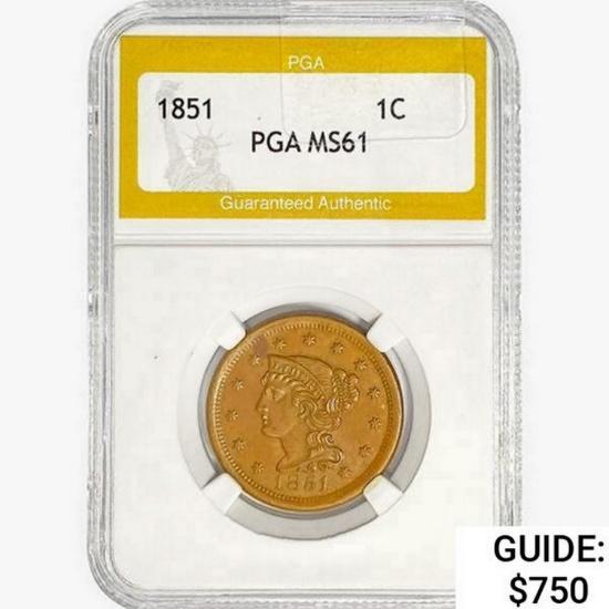 1851 Braided Hair Large Cent PGA MS61