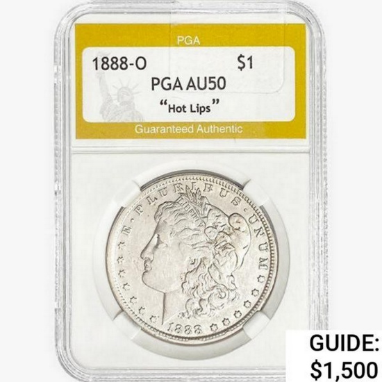 1888-O Morgan Silver Dollar PGA AU50 Hot Lips