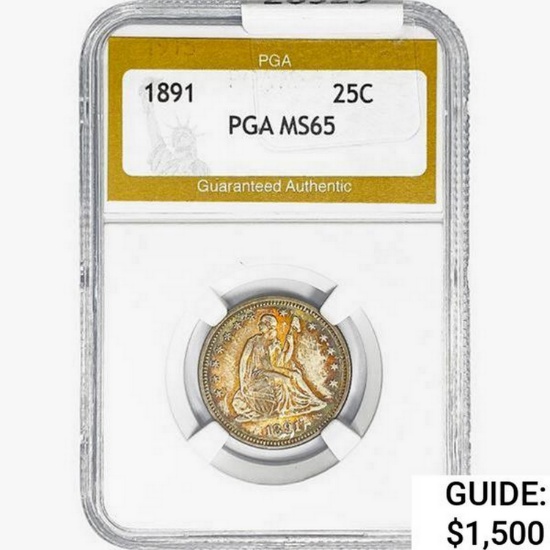 1891 Seated Liberty Quarter PGA MS65