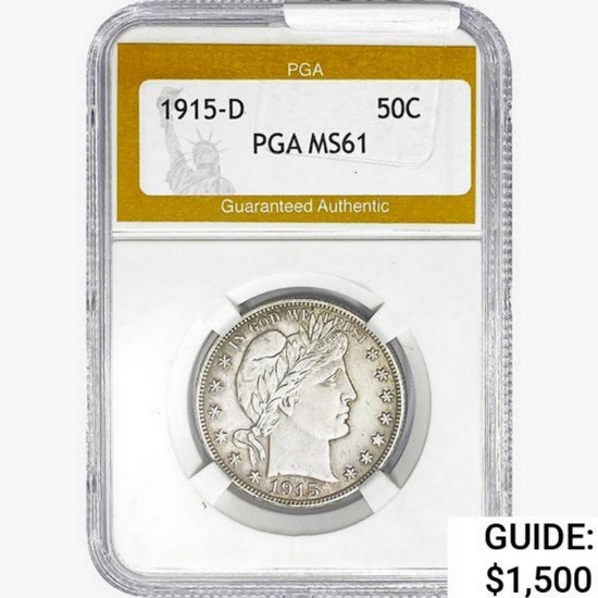 1915-D Barber Half Dollar PGA MS61